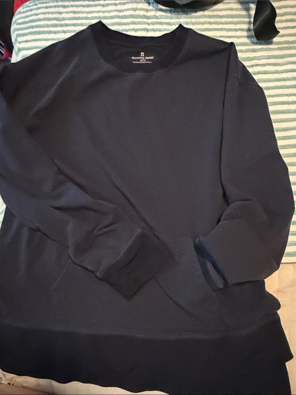 Tommy John Men's Navy Crewneck Sweatshirt With Front Pocket